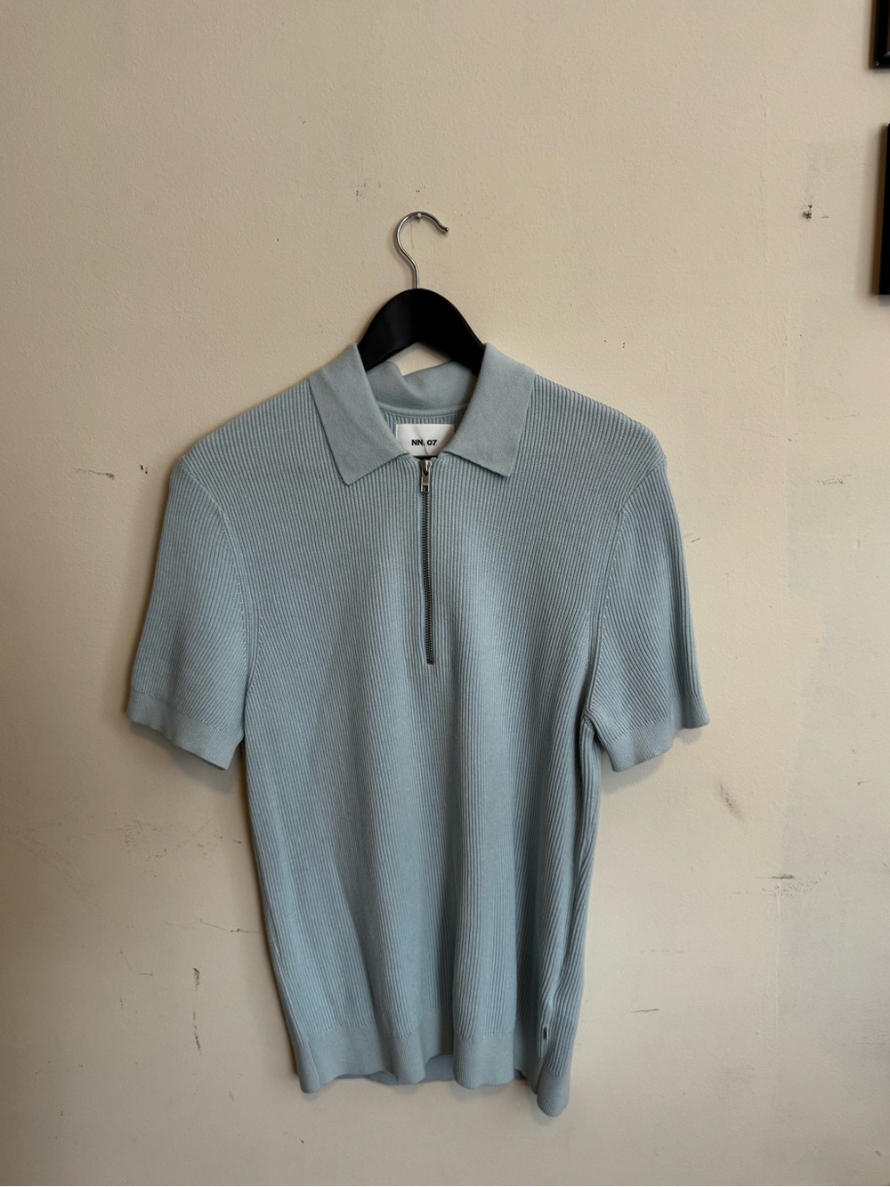 NN07 Light Blue Ribbed Half-Zip Polo Shirt